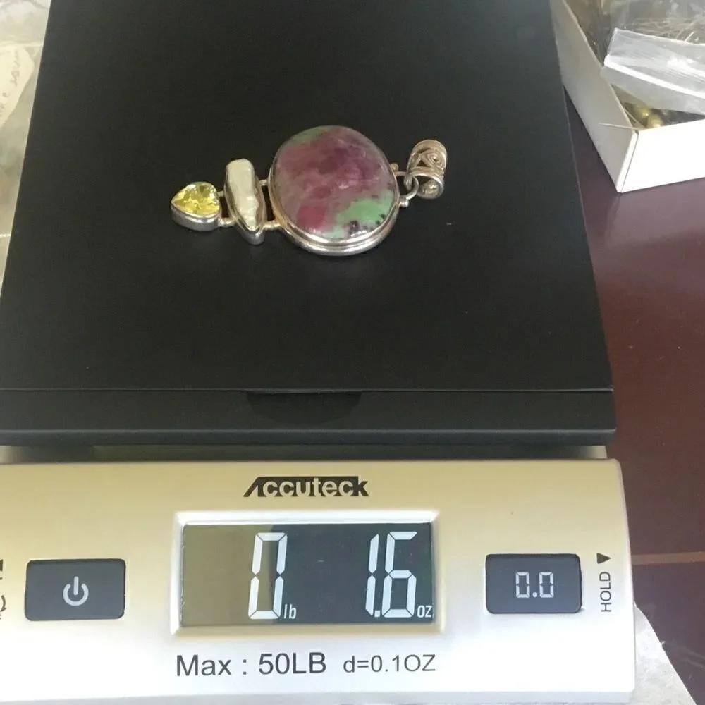 SS Ruby Zoisite, Biwa Pearl, Lemon Quartz Pendant